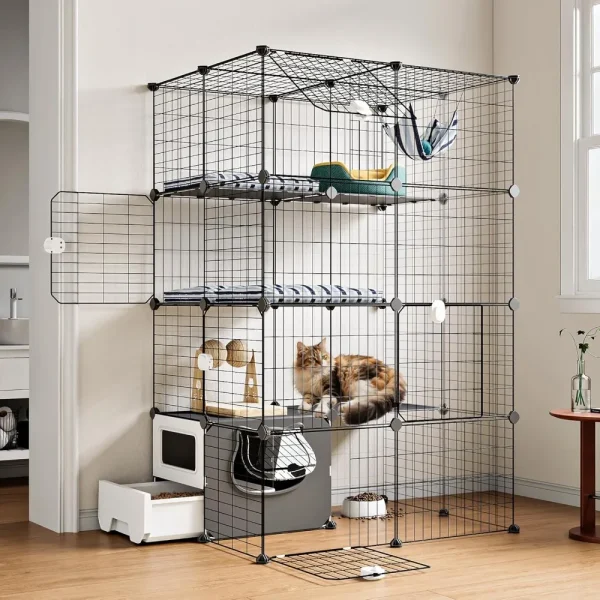 Cat Cage with Litter Box/ Large 4-Tier Play Area