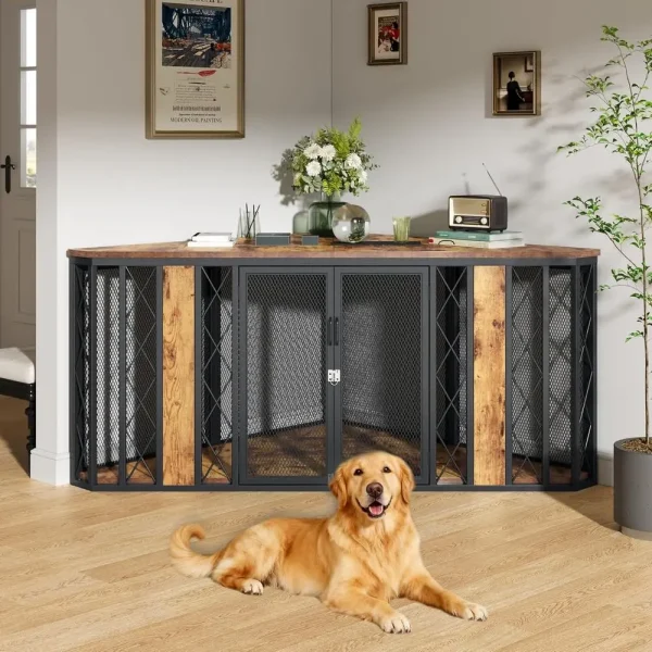 67" Corner Wooden Dog Crate Furniture