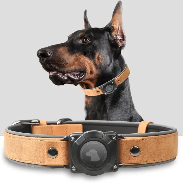 Leather AirTag Dog Collar, Waterproof