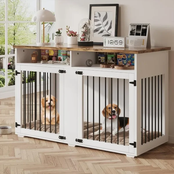 Crate Furniture for 2 Dogs,  with Storage shelves