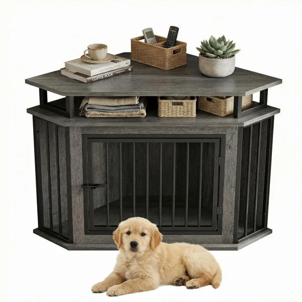 44"Wooden Corner Crate / 2-Tier Shelves,